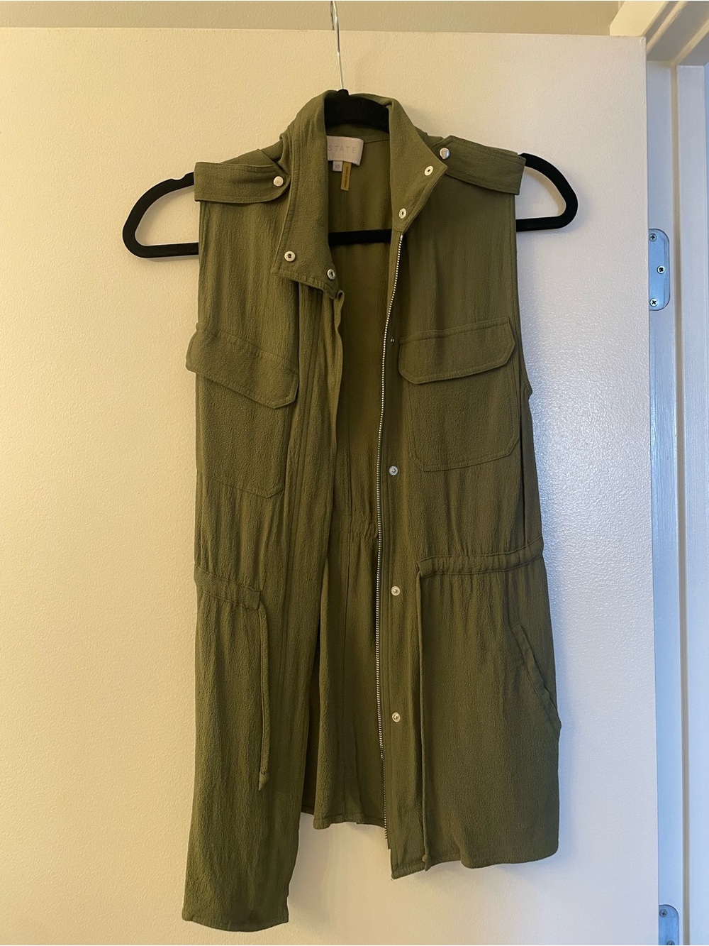 STATE Olive Green Sleeveless Utility Vest with Snap Details